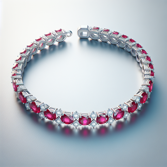 14K White Gold Tennis Bracelet Accented WIth oval-Cut ruby