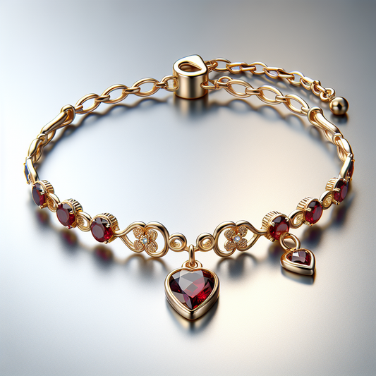 Petite Garnet Oval Bracelet with Heart Charm