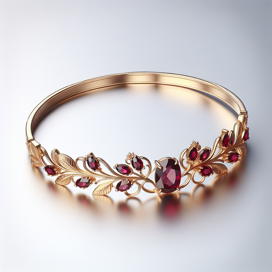 Petite Garnet Oval Bracelet with Floral Motif