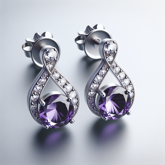 Sophisticated 8mm Amethyst & Diamond Stud Earrings in White Gold