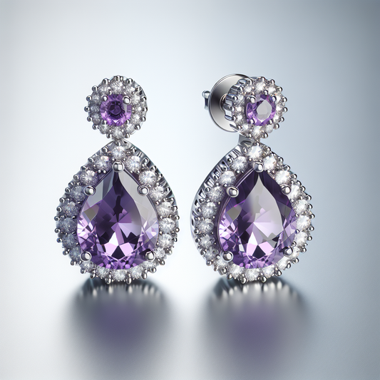 Sparkling Diamond Halo Amethyst Stud Earrings