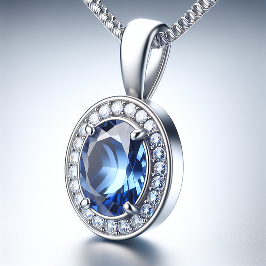 Modern 14K White Gold Oval 7x5mm Sapphire Halo Pendant