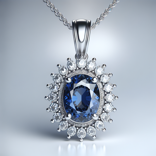 Classic 14K White Gold Oval 7x5mm Sapphire Halo Pendant