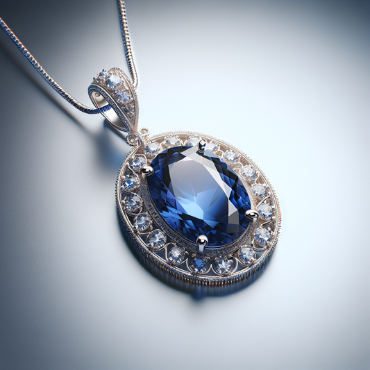 Luxurious 14K White Gold Oval 7x5mm Sapphire Halo Pendant