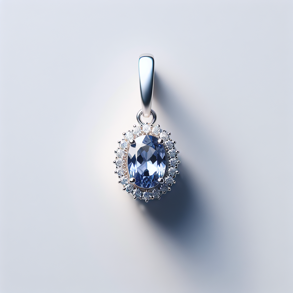 Delicate 14K White Gold Oval 7x5mm Sapphire Halo Pendant