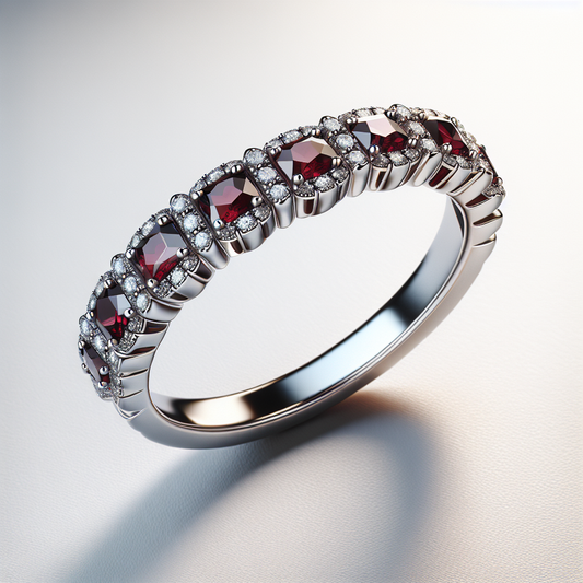 White Gold Cushion Cut Garnet Eternity Band