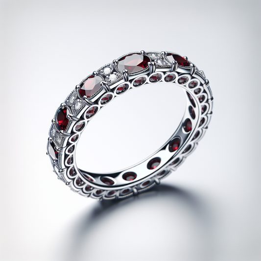 White Gold Cushion Cut Garnet Eternity Band