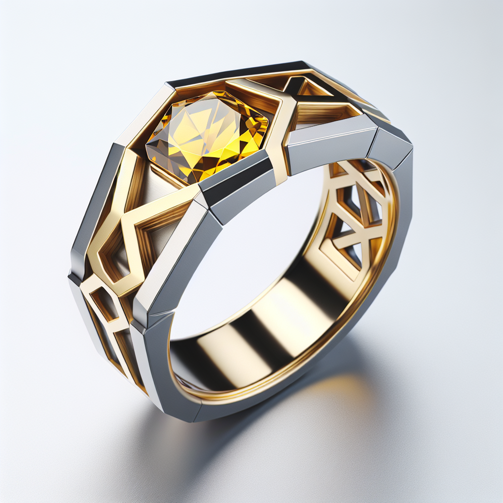 Modern Geometric Yellow Sapphire Ring in 14K Gold