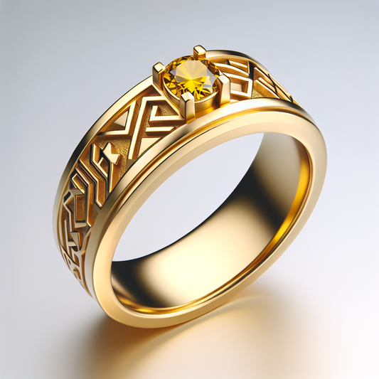 Yellow Sapphire Geometric Wedding Band in 14K Gold