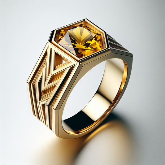 14K Gold Modern Geometric Ring with Yellow Sapphire