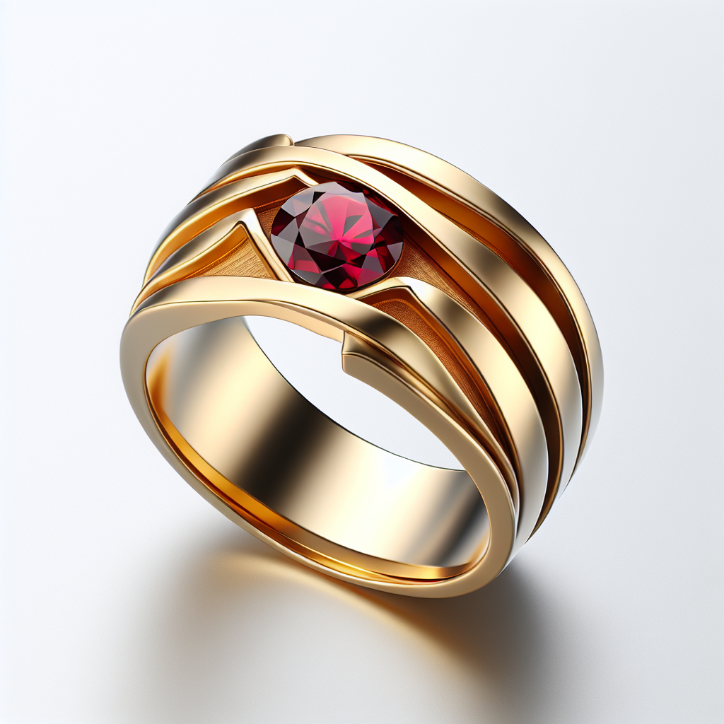 Sculptural Garnet Men's Band